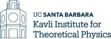Logo for the UC Santa Barbara Kavli Institute for Theoretical Physics (KITP). The logo features a navy blue outline of a multi-tiered, arched, tower-like structure on the left, next to the institution's name set in three lines of text, also in navy blue: "UC SANTA BARBARA" (smallest, top), "Kavli Institute for" (medium, middle), and "Theoretical Physics" (largest, bottom).